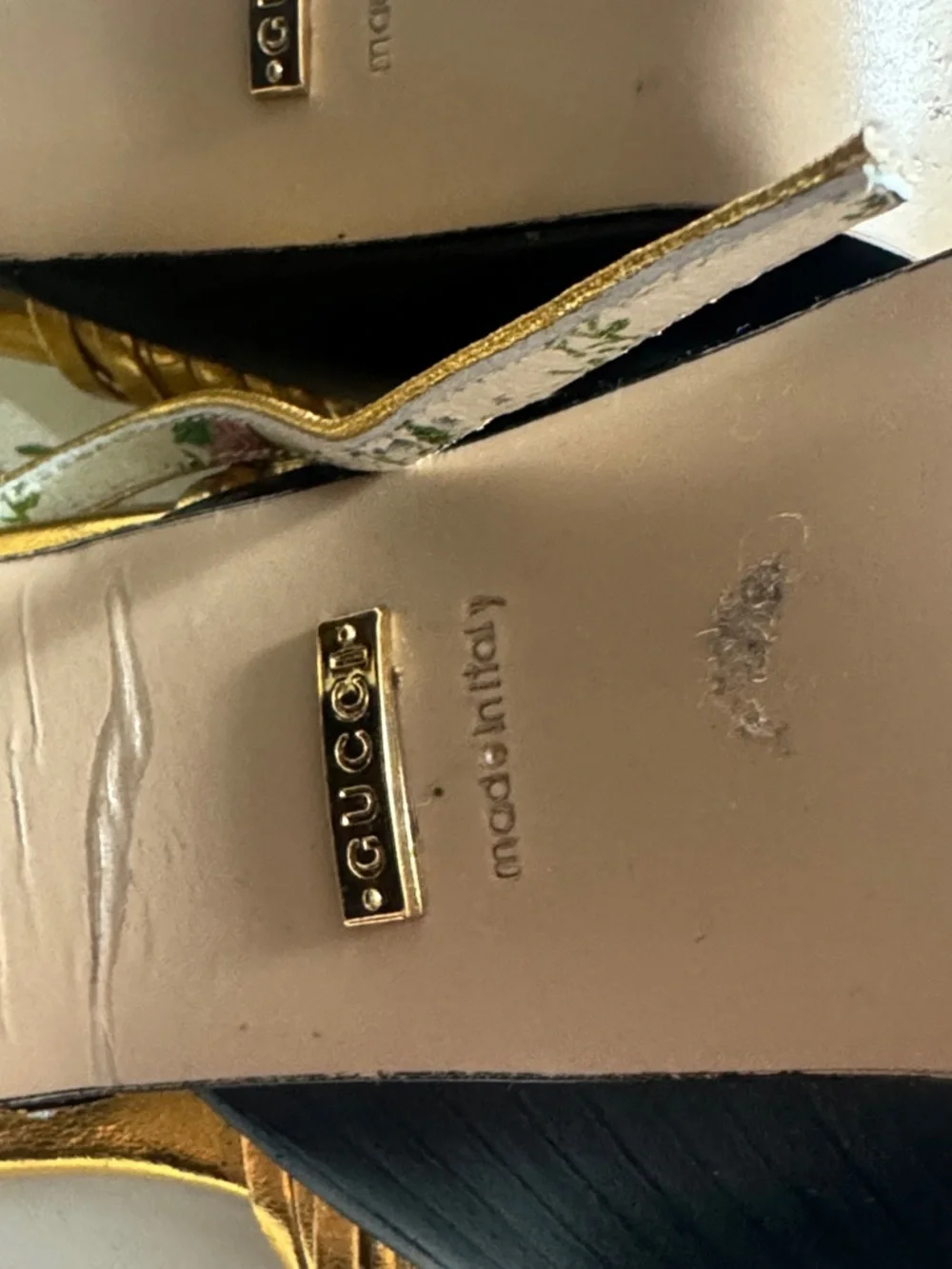 Gucci Gold Metallic Pearl-Embellished Platform Sandals - Picture 6 of 8